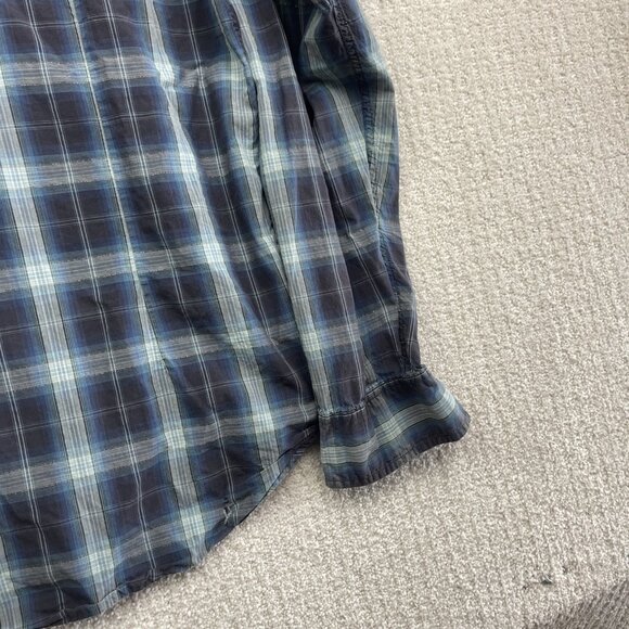 Y2K Guess Mens Blue Plaid Button-Down Long-Sleeve Shirt Metal Snap / Zip Size XL - Picture 15 of 16